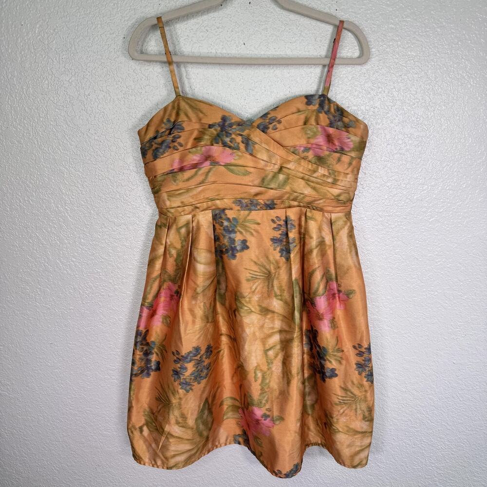 James Coviello Dress Womens 8 Floral Satin Fit Flare Lace Up Anthropologie